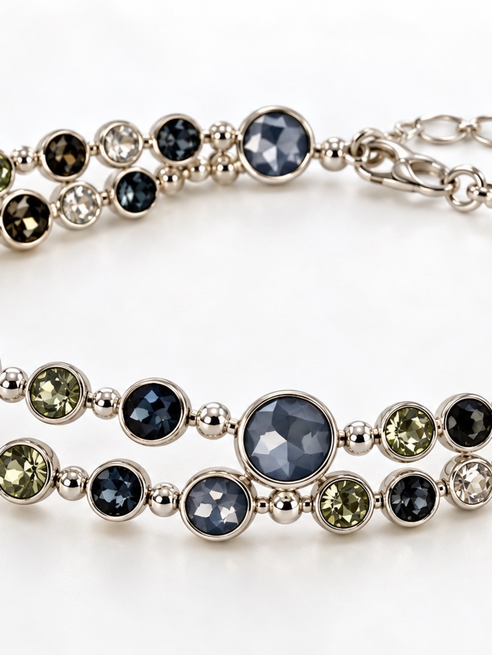 Touchstone Glam Bracelet Crystal Navy, Olive & Clear Triple-Row Bracelet